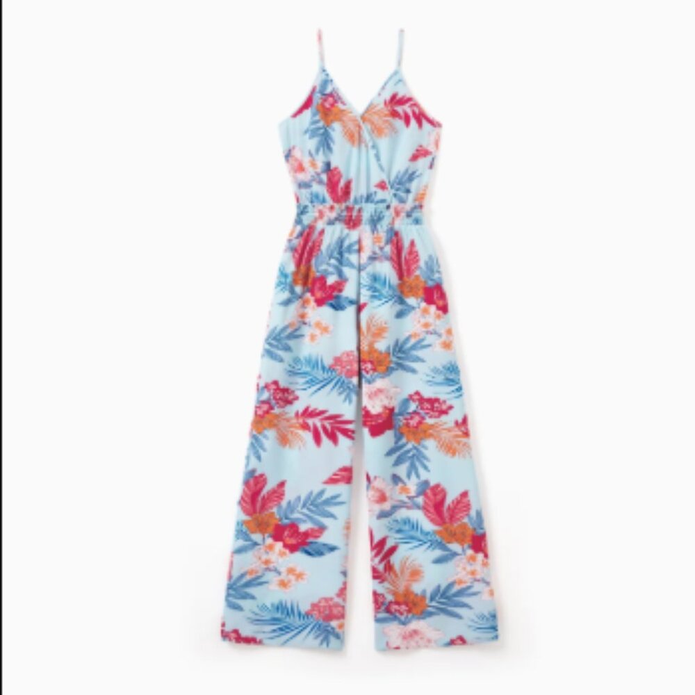 Tropical Floral Jumpsuits Sleeveless Wide-Leg Romper Summer Vacation Beachwear